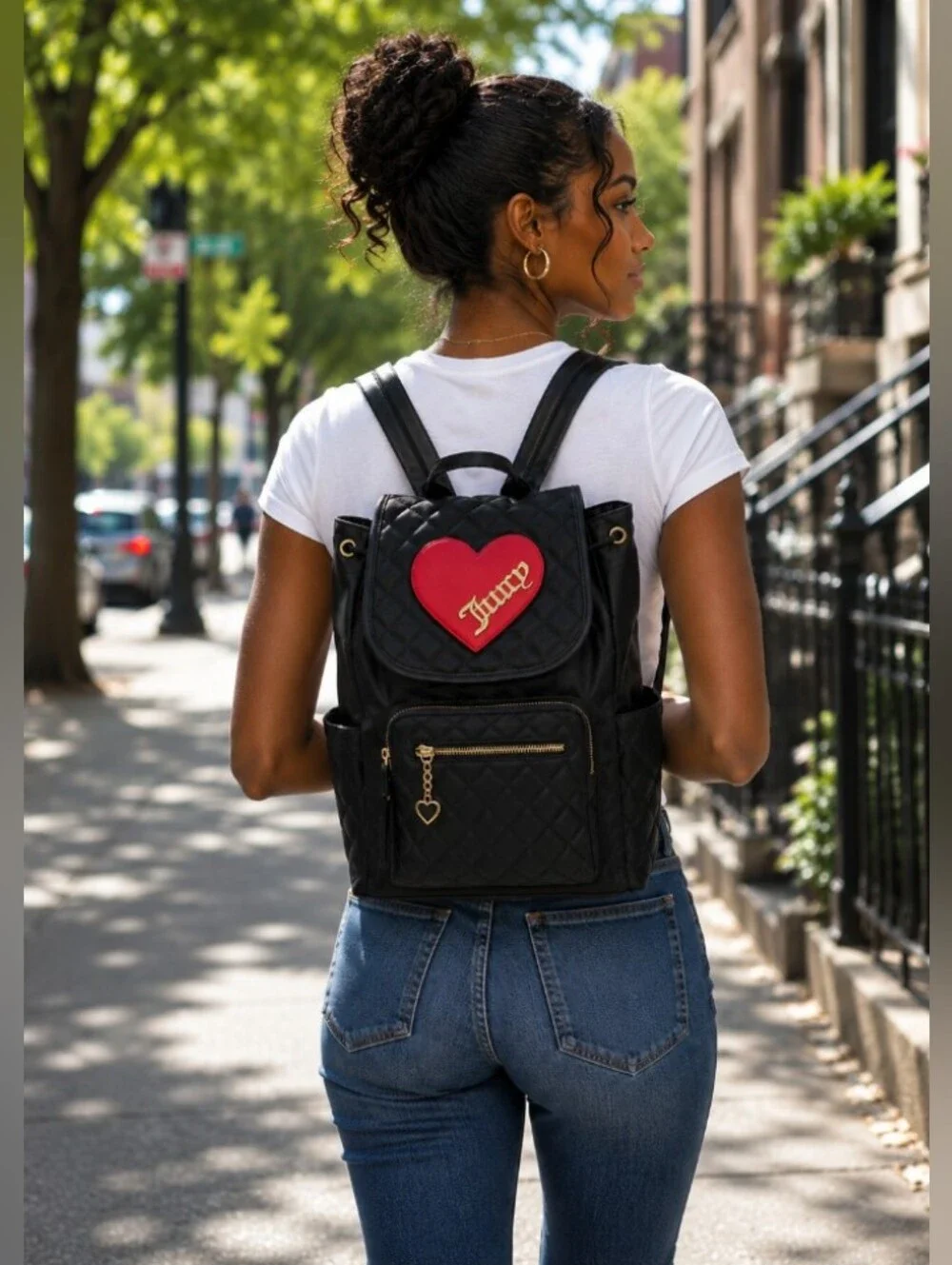 💝Juicy Couture *Rare* Black Cross My Heart Backpack VTG Red Appliqué Heart NWT